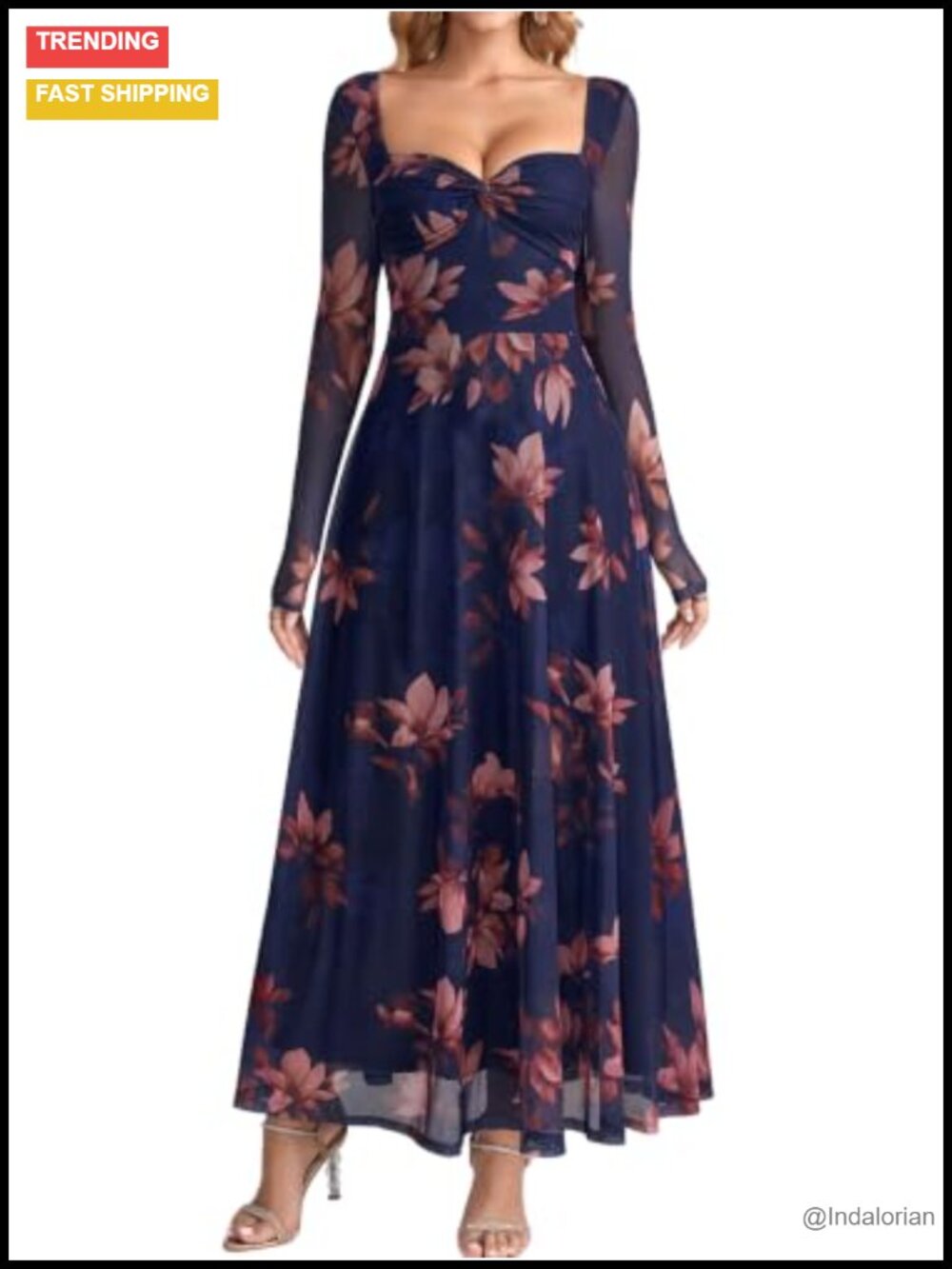 Women's Formal Maxi Dress Mesh Long Sleeve Backless Wedding Guest
